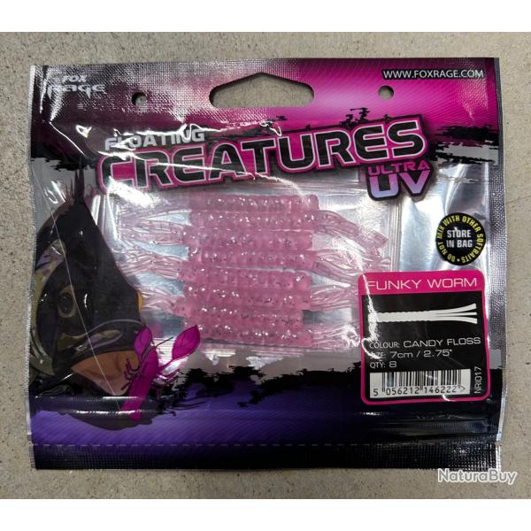 Leurres Fox Rage Creatures UV Funky Worm 7cm candy floss