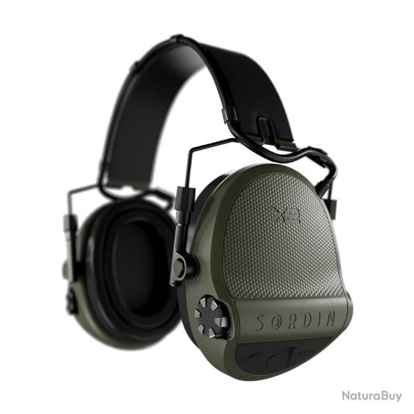 Op� Tactique !! Casque anti-bruit Supr�me X2 Sordin Vert Olive Avec Serre-T�te Cuir Noir