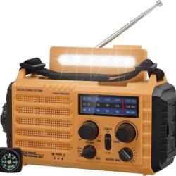 Radio Urgence Portable  Panneau Solaire Manivelle Batterie 4000mAh AM/FM/SW M&eacute;t&eacute;o USB SOS Boussole