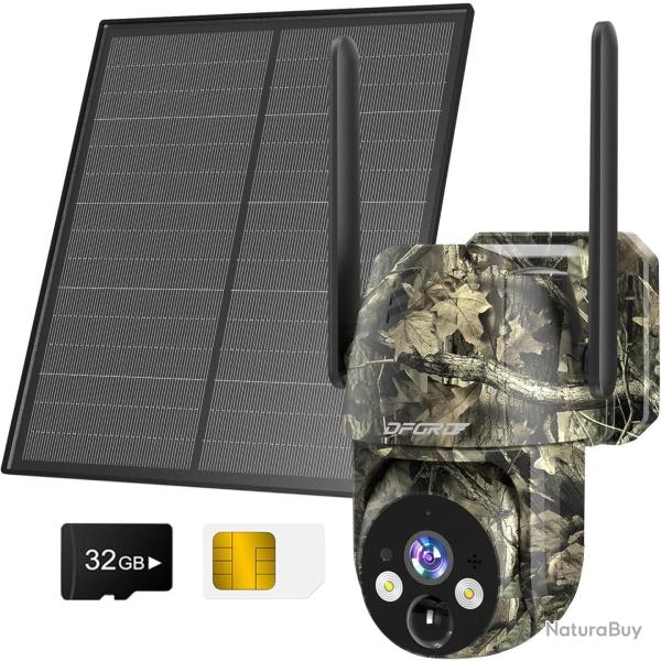 Cam�ra Chasse Solaire Capteur Mouvement SIM Batterie 10400mAh PTZ Panneau 6W Angle 360� Etanche IP66