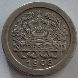 Pi&egrave;ce de Monnaie  Pays Bas . 5 CENTS Wilhelmina 1908 Recherch&eacute;e