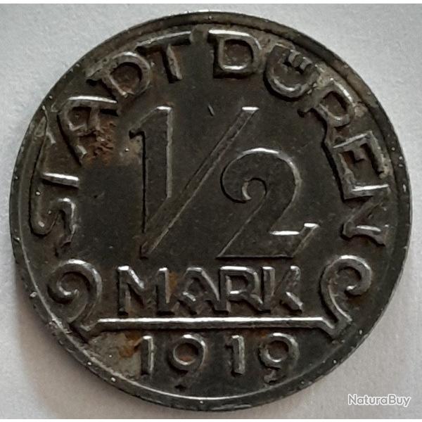 Pi�ce de Monnaie  Allemagne .1/2 MARK 1919 STADT DUREN FER ALLEMAGNE Rare et Recherch�e