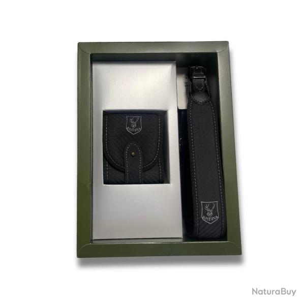 Coffret cadeau Bretelle + Cartouchiere en cuir effet carbone - Riserva - coffret cadeau carbone RI