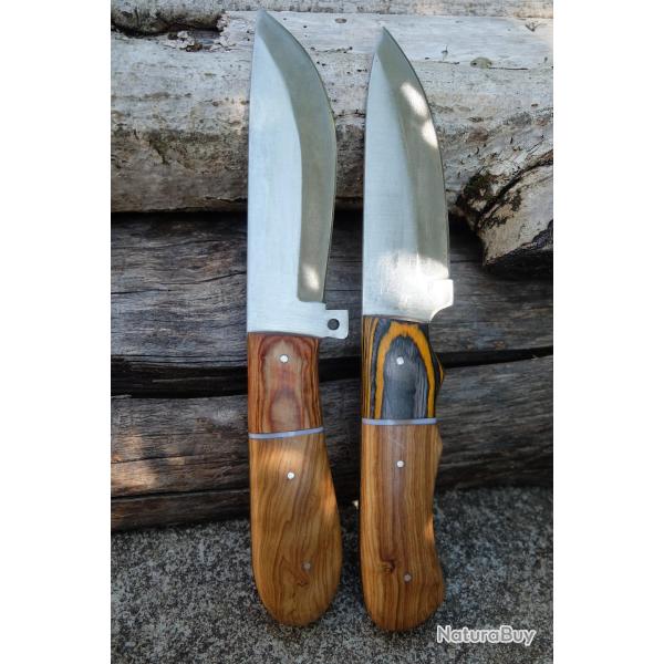 Lot de 2 Couteau de Chasse Skinner Lame Drop Point Acier Carbone 1055 Manche Bois Etui F Artisanale2