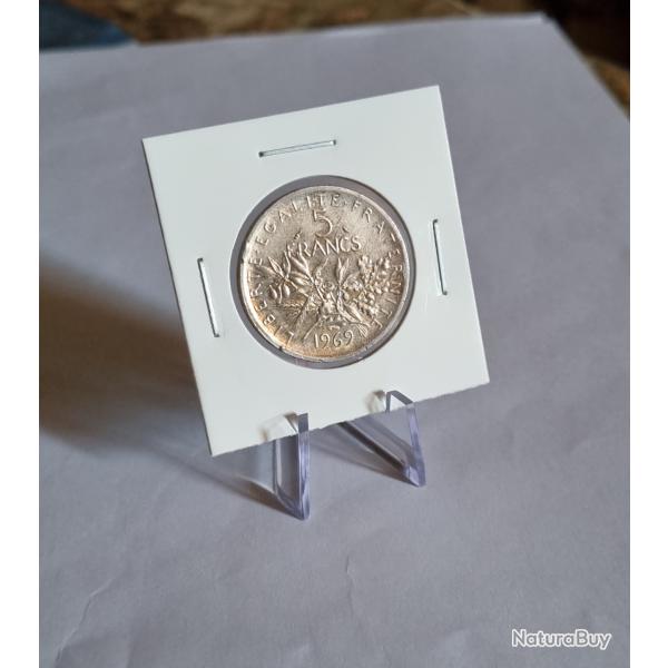 Peu Commune 5 Francs Argent Semeuse 1969 , Cinqui�me R�publique V�me