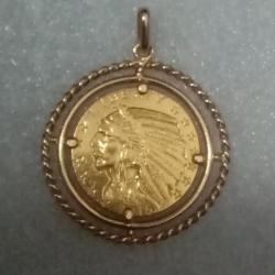 Pi&egrave;ce 5 dollars OR indien 1915 en pendentif