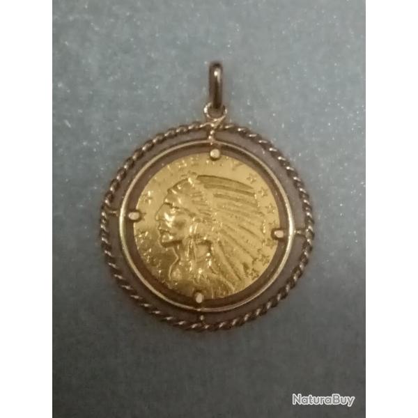 Pi�ce 5 dollars OR indien 1915 en pendentif