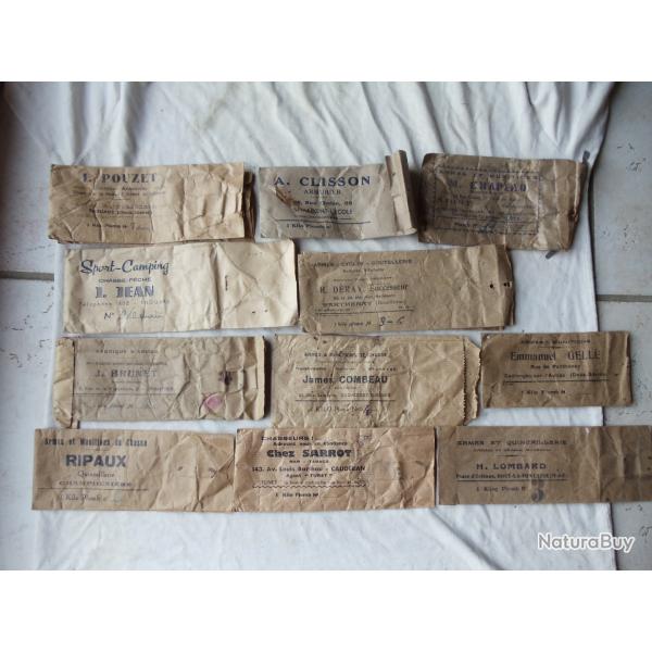 Pour collection, Lot de 13 sachets papier vides nominatifs ( Armurerie ).