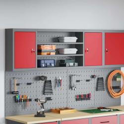 Armoire &agrave; outils avec &eacute;tag&egrave;re Rouge et Gris 150 x 20 x 55 cm