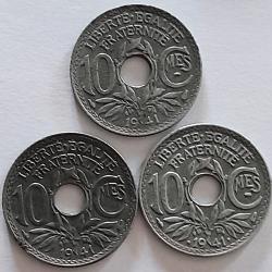 Pi&egrave;ce de Monnaie  France  Lot -10 centimes Lindauer 1941 La S&eacute;rie Des 3 - Qualit&eacute;