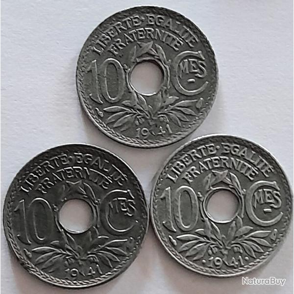 Pi�ce de Monnaie  France  Lot -10 centimes Lindauer 1941 La S�rie Des 3 - Qualit�