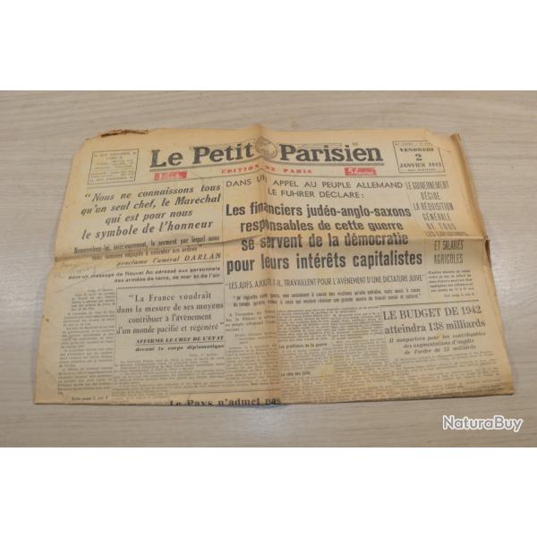 Ancien Journal Militaire Le Petit Parisien Vendredi 2 Janvier 1942   collection Military ancien  (8)