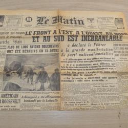 Ancien Journal Militaire Le Matin Jeudi 1 er octobre 1942  collection Military ancien  (8)