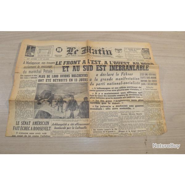 Ancien Journal Militaire Le Matin Jeudi 1 er octobre 1942  collection Military ancien  (8)