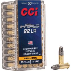50 balles CCI 22LR SUPPRESSOR SUBSONIC HOLLOW POINT- POINTE CREUSE