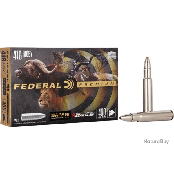 1 BOITE 20 Cartouche FEDERAL OGIVE TROPHY BONDED BEAR CLAW C/416 RIGBY 400 GRAINS