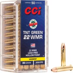 50 MUNITIONS 1 BOITE,  CCI  22 MAG  WMR TNT GREEN HP 30 GRAINS