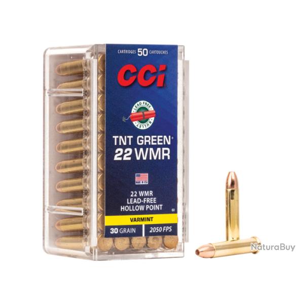 50 MUNITIONS 1 BOITE,  CCI  22 MAG  WMR TNT GREEN HP 30 GRAINS