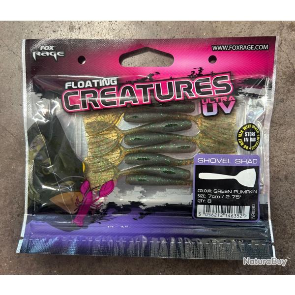 Leurres Fox Rage Creatures UV Shovel Shad 7cm green pumpkin