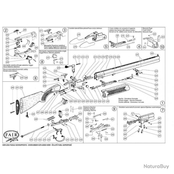 Pi�ces d�tach�es de fusils de chasse superpos� Fair - Axe de g�chette Superpos� Ref.205 Cal.12 2x18,