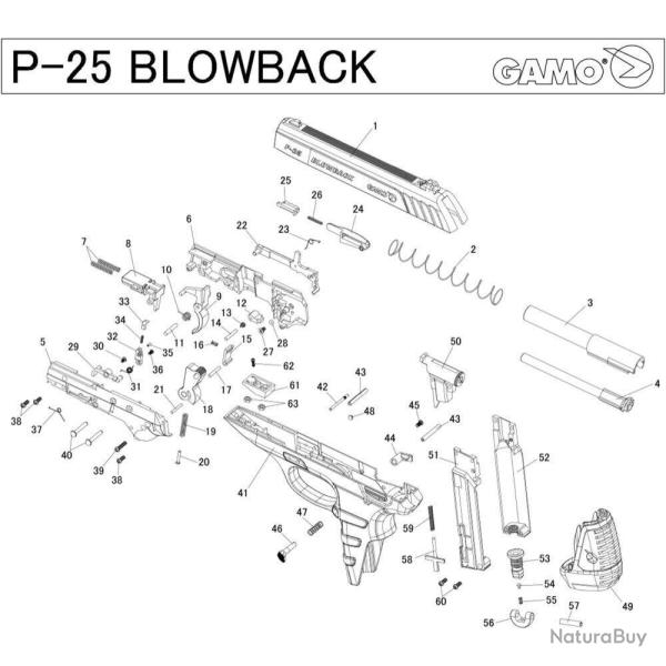 Pi�ces d�tach�es Pistolet Gamo PT-25 Blowback - Tube canon PT 85 - P25