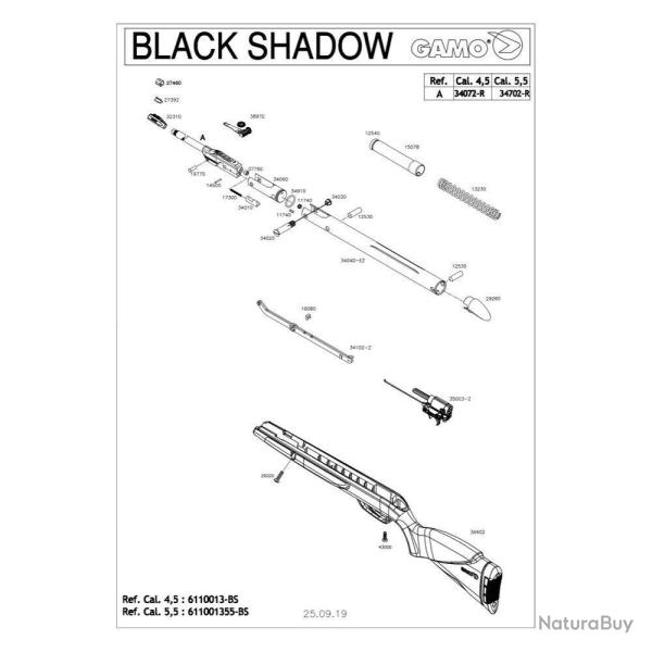 Pi�ces d�tach�es Gamo Black Shadow - 34072 - Gamo Can. 4.5mm 610