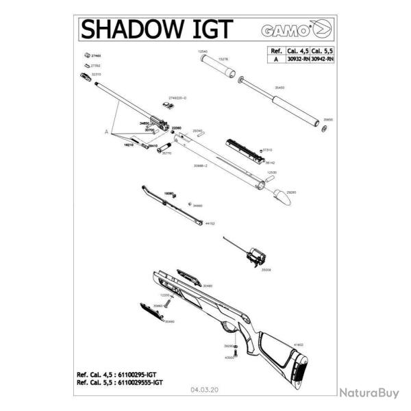 Pi�ces d�tach�es Gamo Shadow IGT 19.9J 4.5 mm