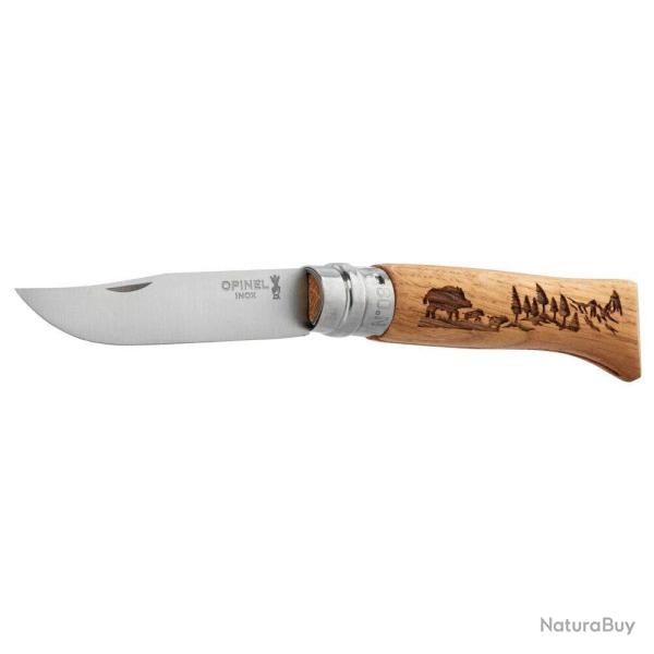 Couteau OPINEL 8 Inox Gravure Sanglier