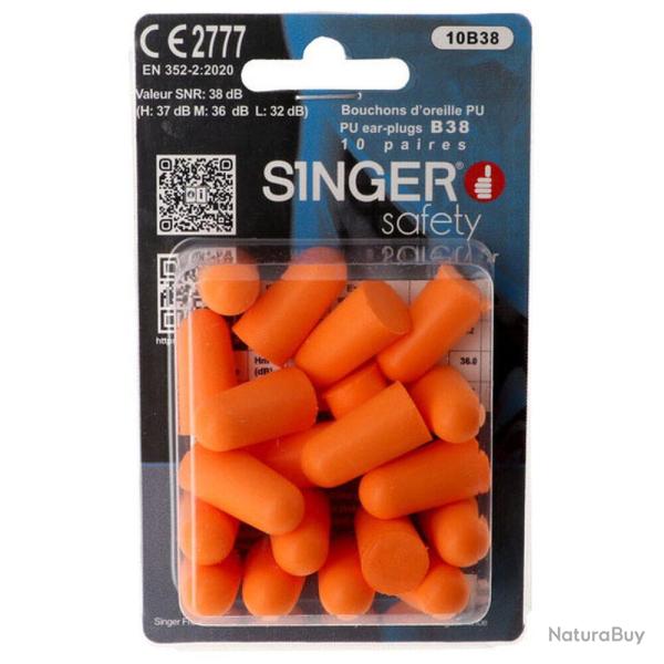 Bouchons d'oreille en polyur�thane orange - SNR 38 dB - Blister de 10 paires