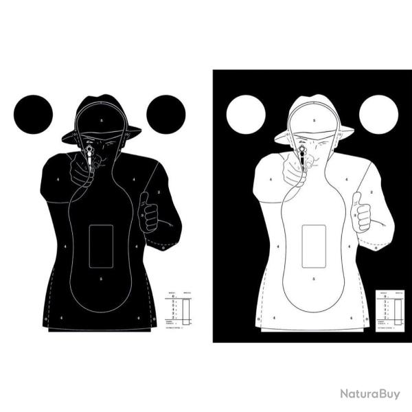 100 cibles cartons silhouette Police 51 x 71 cm Blanche sur fond noir
