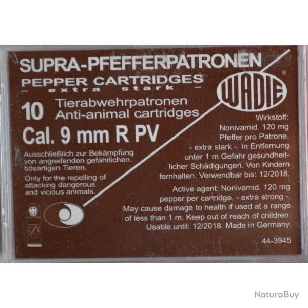 Cartouches 9 mm/380 Pv Supra Pepper Gaz X10