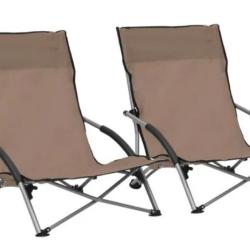 Chaises plage pliantes tissu Oxford taupe acier confortables lot 2