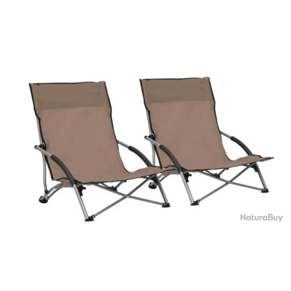 Chaises plage pliantes tissu Oxford taupe acier confortables lot 2