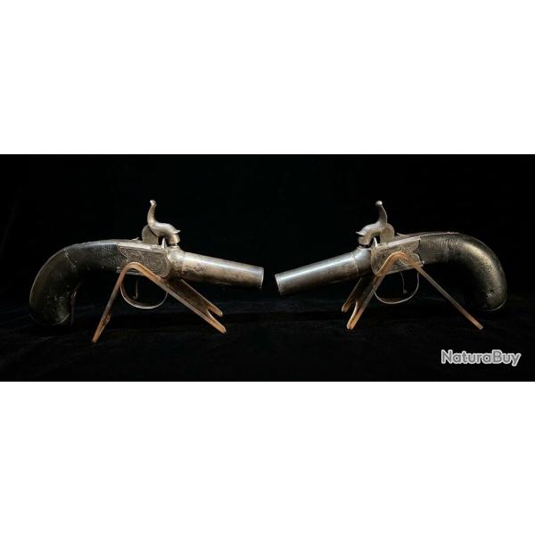 Tr�s belle paire de pistolets � percussion - Fin XIX i�me si�cle