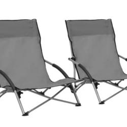 Chaises plage pliantes tissu Oxford gris acier confortables lot 2