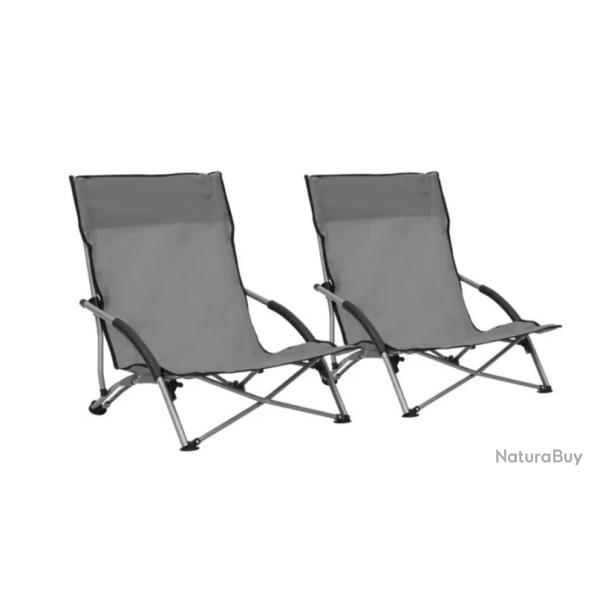 Chaises plage pliantes tissu Oxford gris acier confortables lot 2