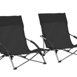 Chaises plage pliantes tissu Oxford noir acier confortables lot 2