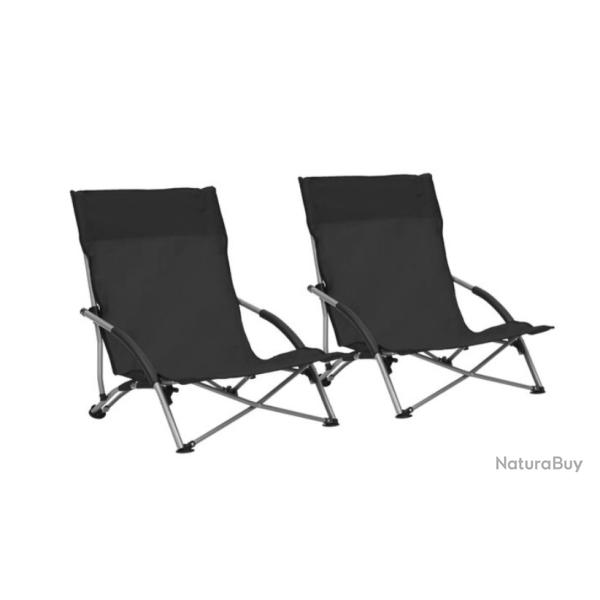 Chaises plage pliantes tissu Oxford noir acier confortables lot 2