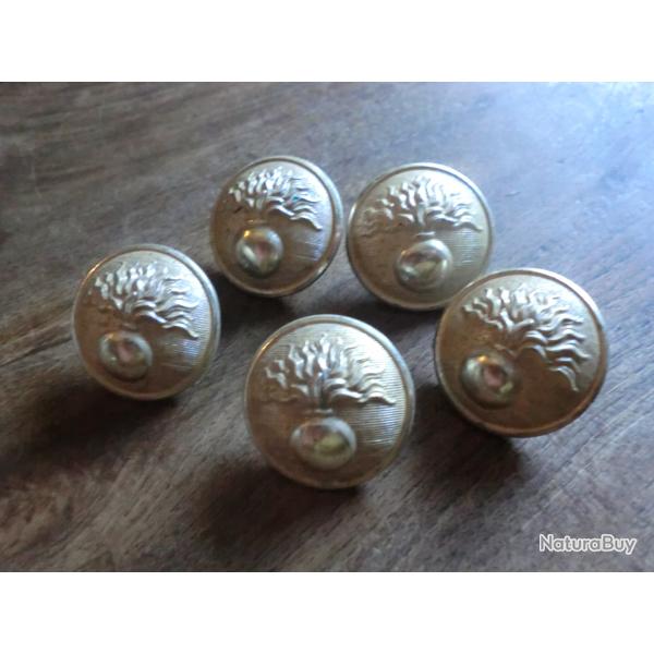 lots x 5  boutons  dor�  pour uniforme  infanterie