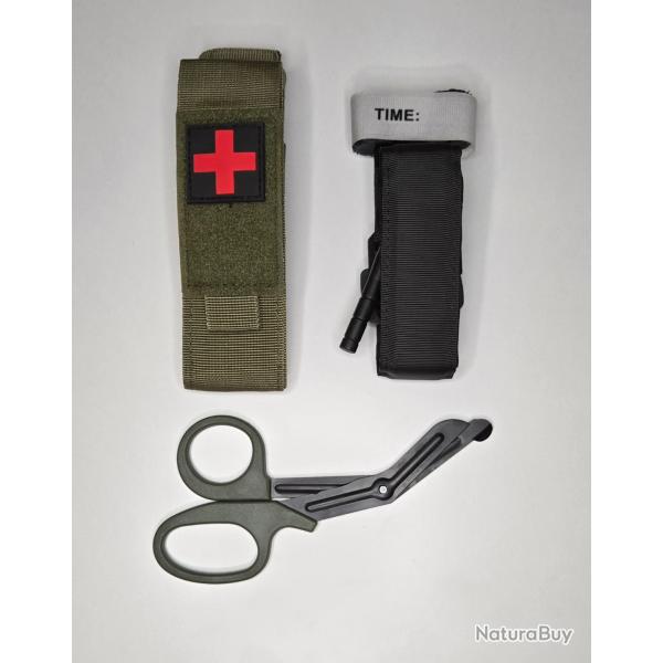 Kit tactique compact Pochette, tourniquet et ciseaux Airsoft / Outdoor Vert