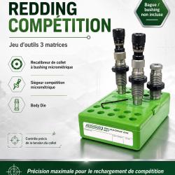 22-250 R - J.O Redding Comp&eacute;tition Bushing Neck Die Set - 3 outils pr&eacute;cision