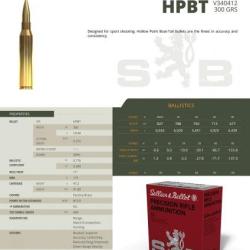 Cartouches Sellier & bellot HPBT cal 338 lapua mag 19.4g 300 gr