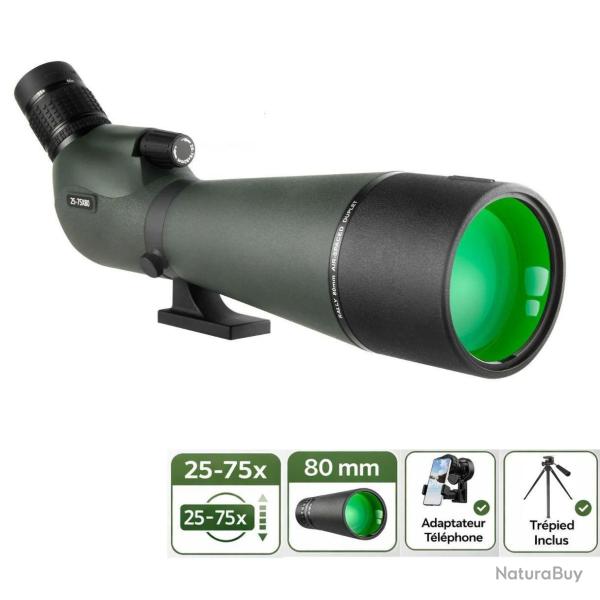 Longue Vue Spotting Scope 25-75x80 Zoom Puissant Smartphone Tr�pied Observation Tir