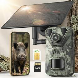 Cam&eacute;ra de Chasse 4G LTE 2.7K Solaire IP66 Batterie 7800 mAh Vision Nocturne 940nm Application Mobile