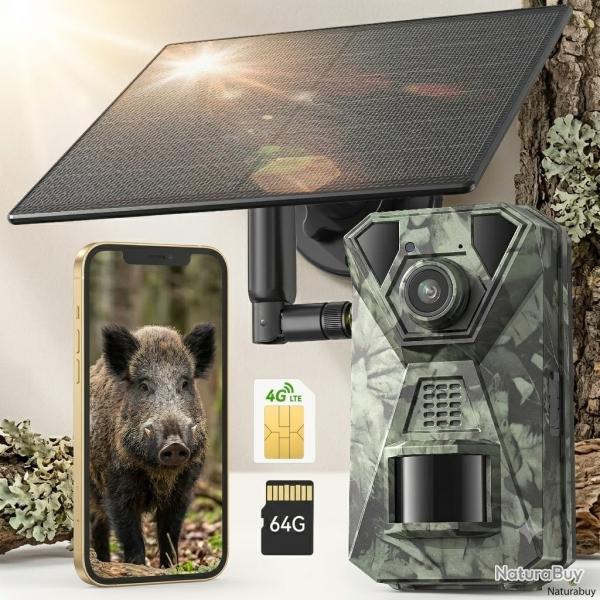 Cam�ra de Chasse 4G LTE 2.7K Solaire IP66 Batterie 7800 mAh Vision Nocturne 940nm Application Mobile