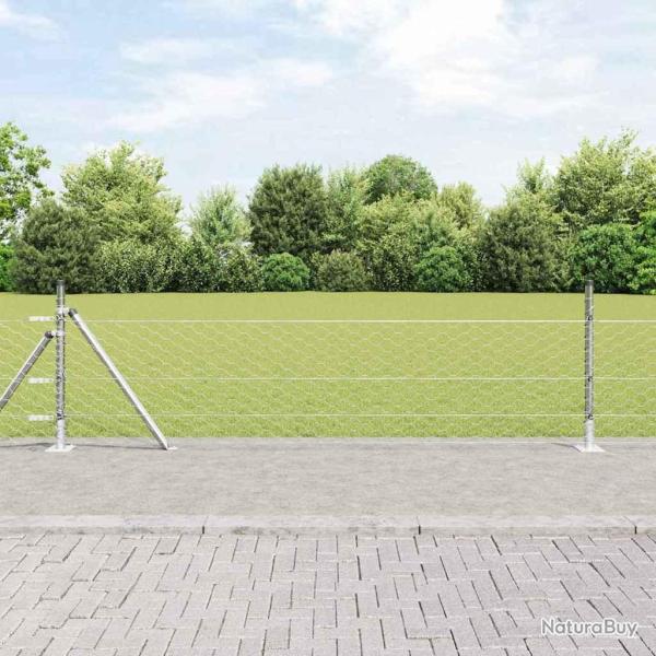 Cl�ture hexagonale avec base en b�ton 10 x 0,5 m Argent� Maille