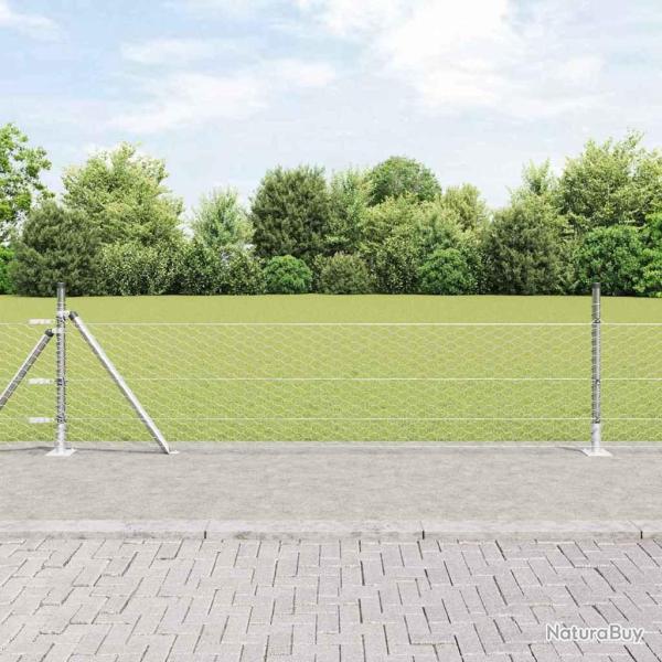 Cl�ture hexagonale avec base en b�ton 10 x 0,5 m Argent� Maille