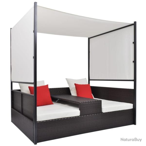 Lit de jardin avec auvent Marron 190x130 cm R�sine tress�e
