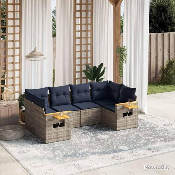 Salon de jardin 6 pcs avec coussins gris r�sine tress�e