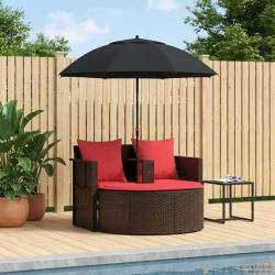 Canap&eacute; de jardin Marron et rouge 168 x 168 x 180 cm polyrotin